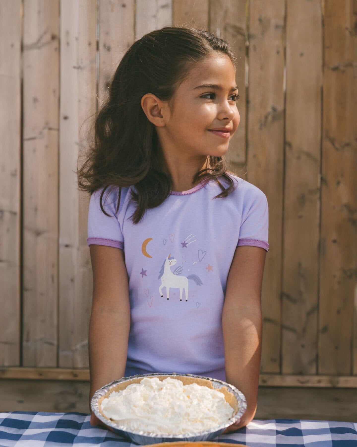 Organic Cotton Short Sleeve Top And Pant Pajama Set White Unicorn On Mauve