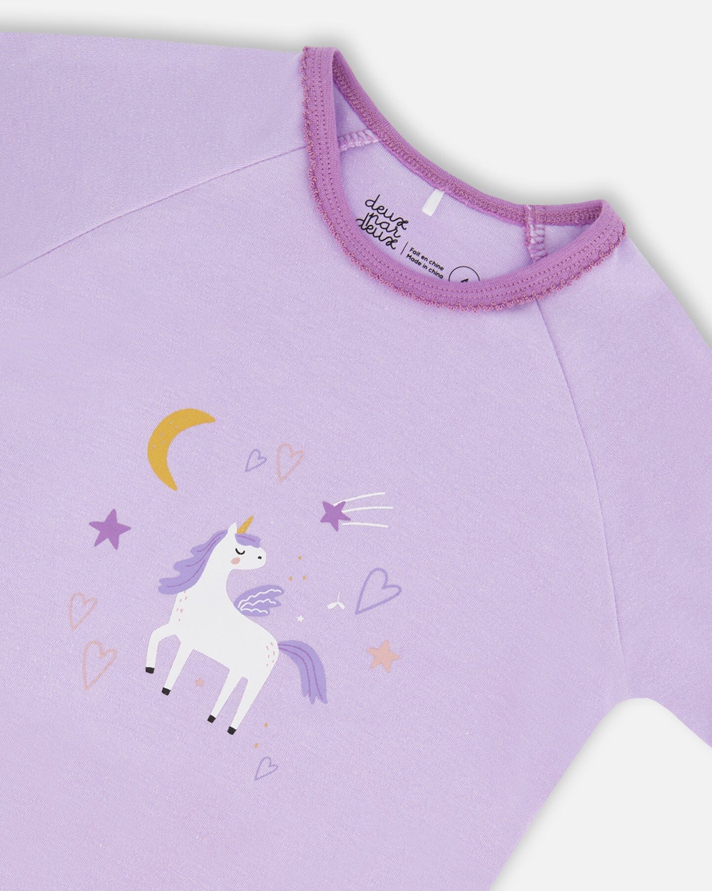 Organic Cotton Short Sleeve Top And Pant Pajama Set White Unicorn On Mauve