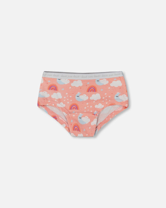 Printed Organic Cotton Boyshort Panty Rainbow On Light Coral