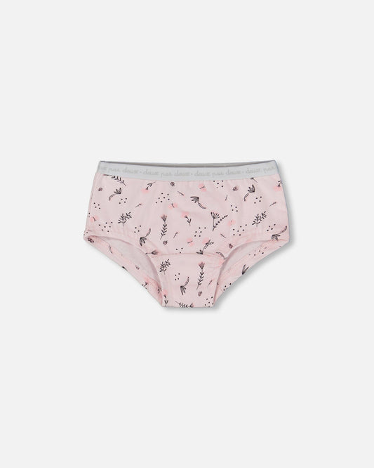 Printed Organic Cotton Boyshort Panty Small Pink Flowers On Pale Pink Background