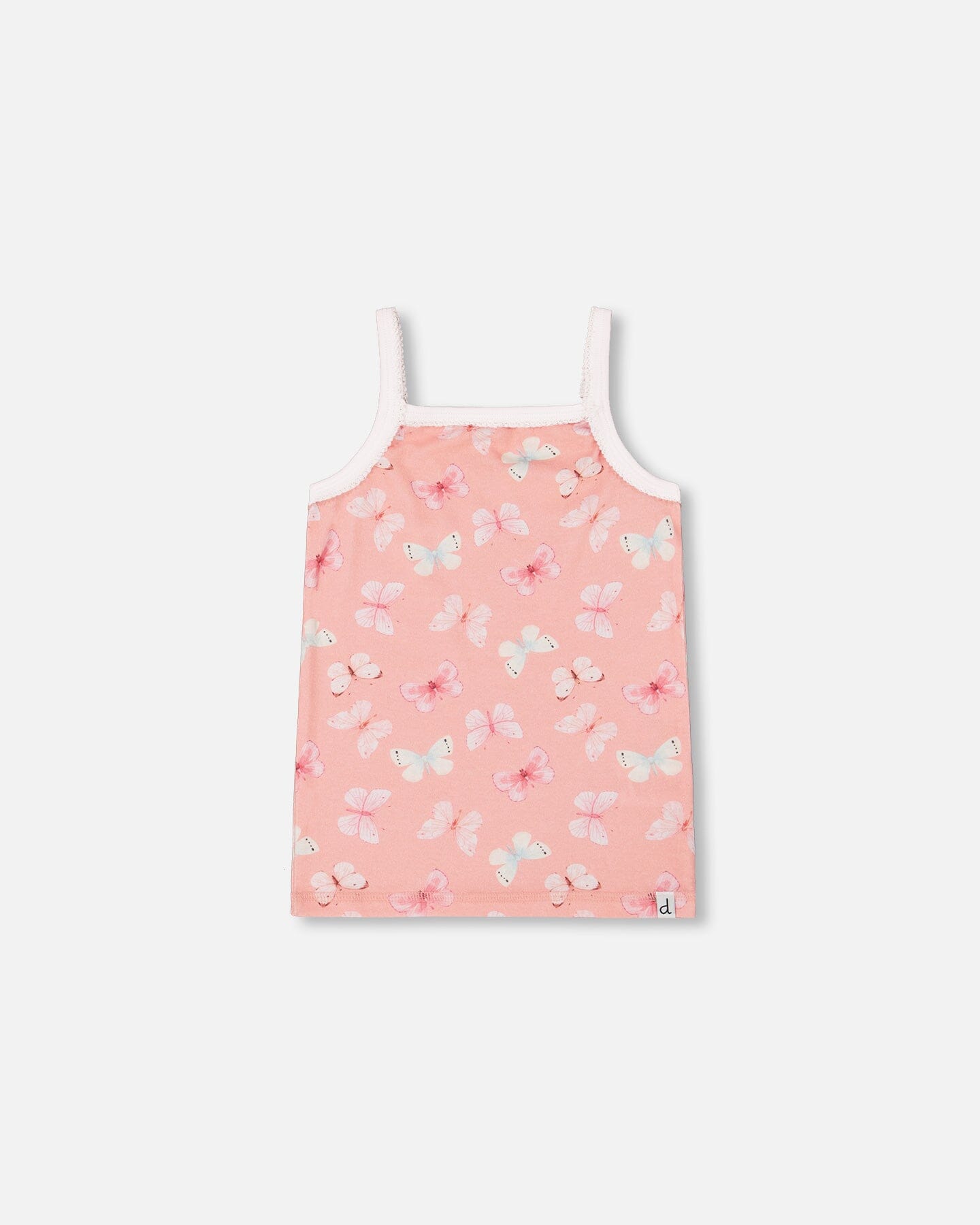 Printed Organic Cotton Tank Top Pink And Blue Butterflies On Old Pink