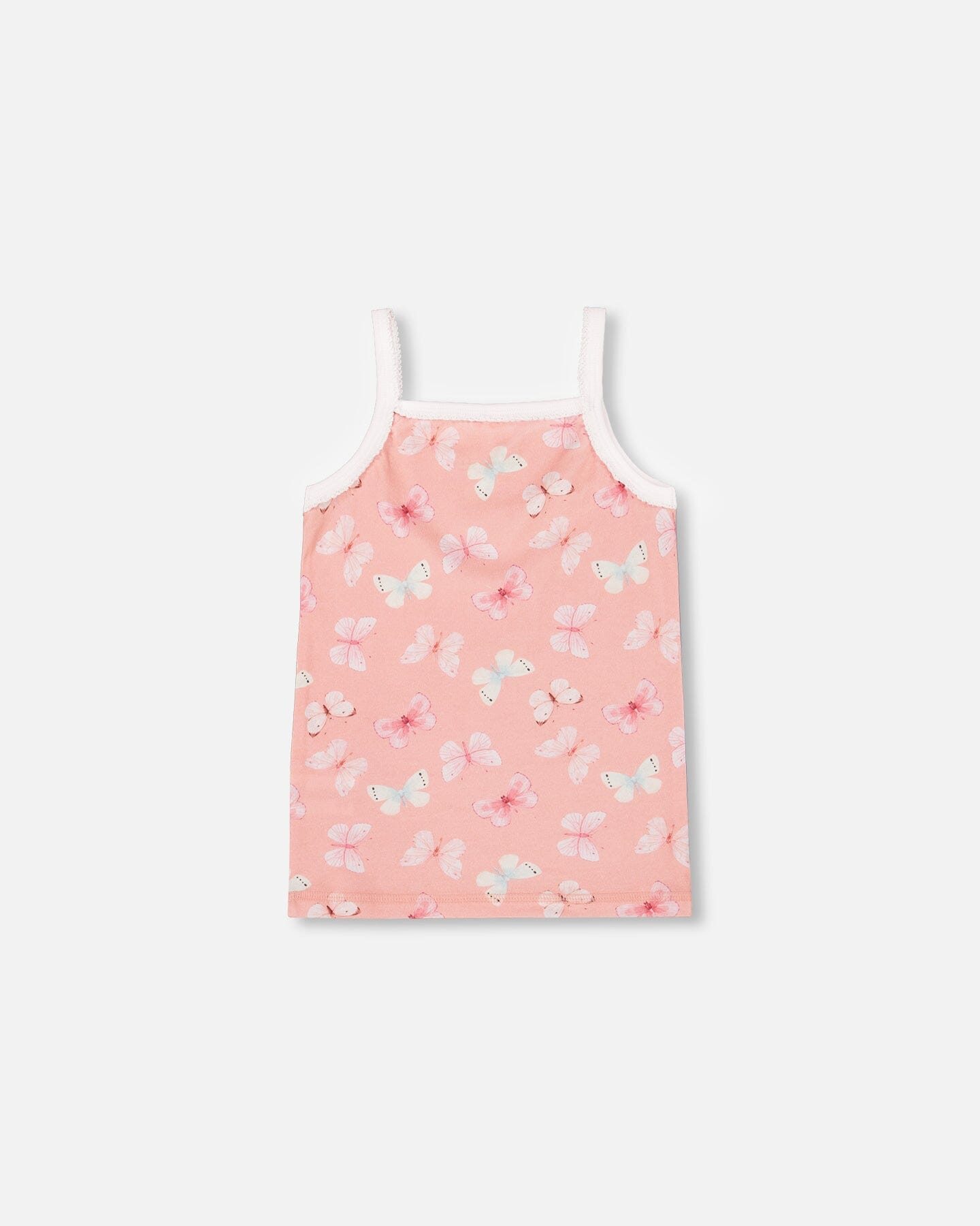Printed Organic Cotton Tank Top Pink And Blue Butterflies On Old Pink