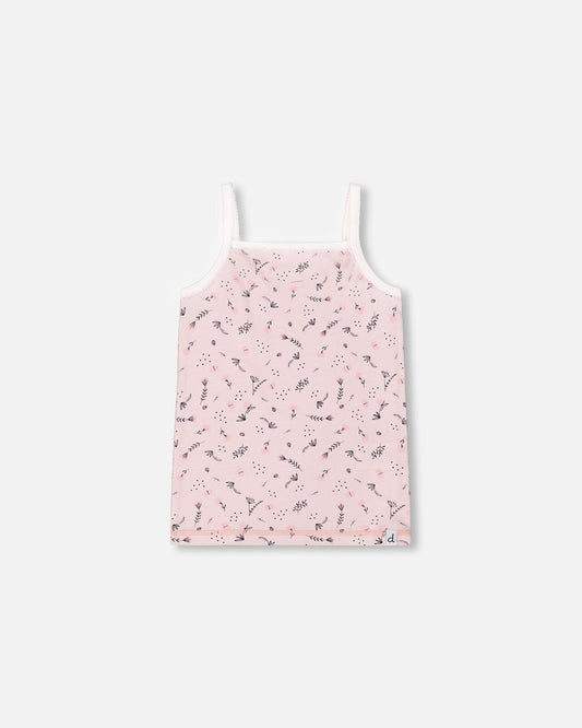 Printed Organic Cotton Tank Top Small Pink Flowers On Pale Pink Background