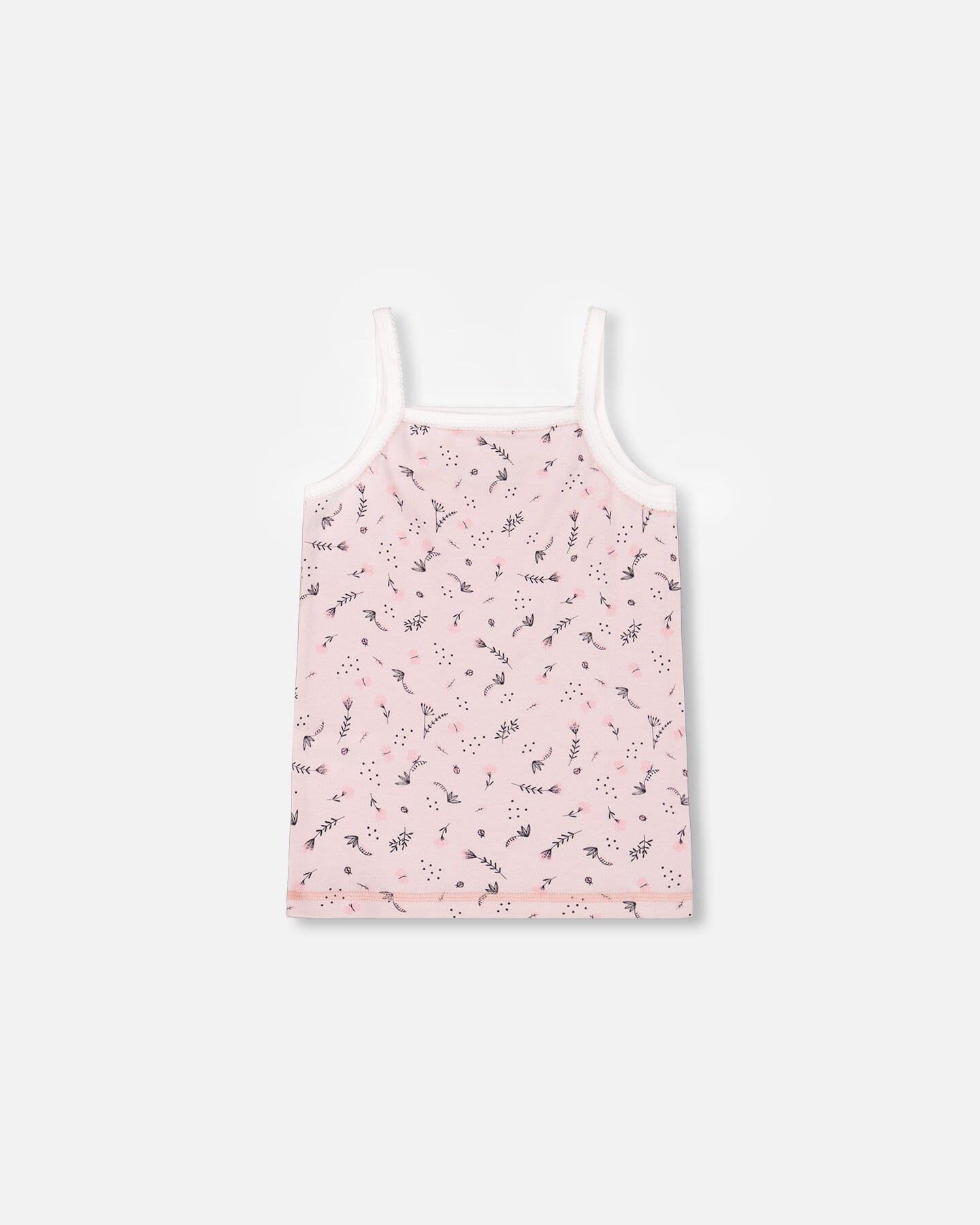Printed Organic Cotton Tank Top Small Pink Flowers On Pale Pink Background