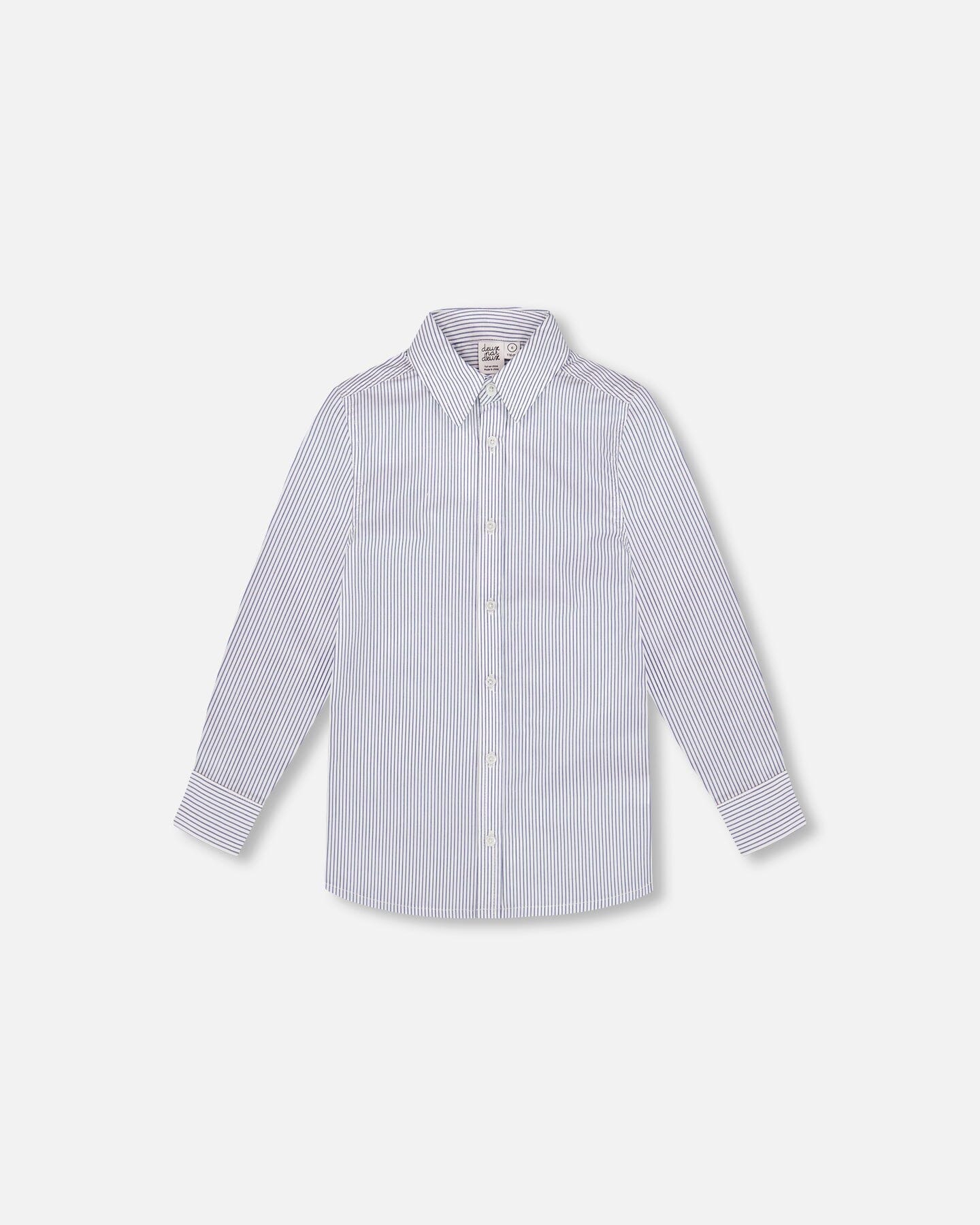 Long Sleeve Button Down Shirt Navy Blue Stripes