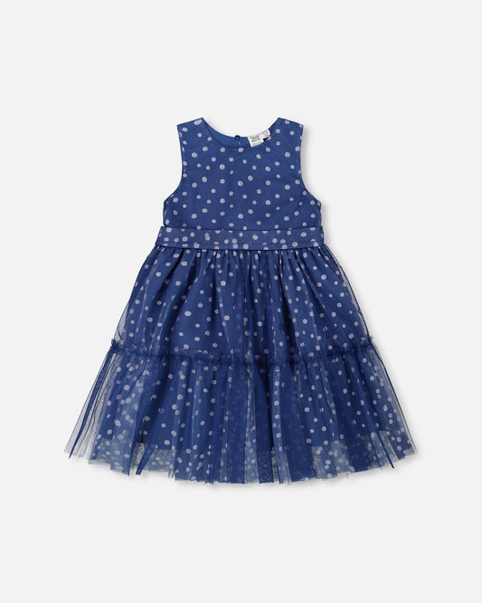 Printed Tiered Dress Blue With Daisy Print