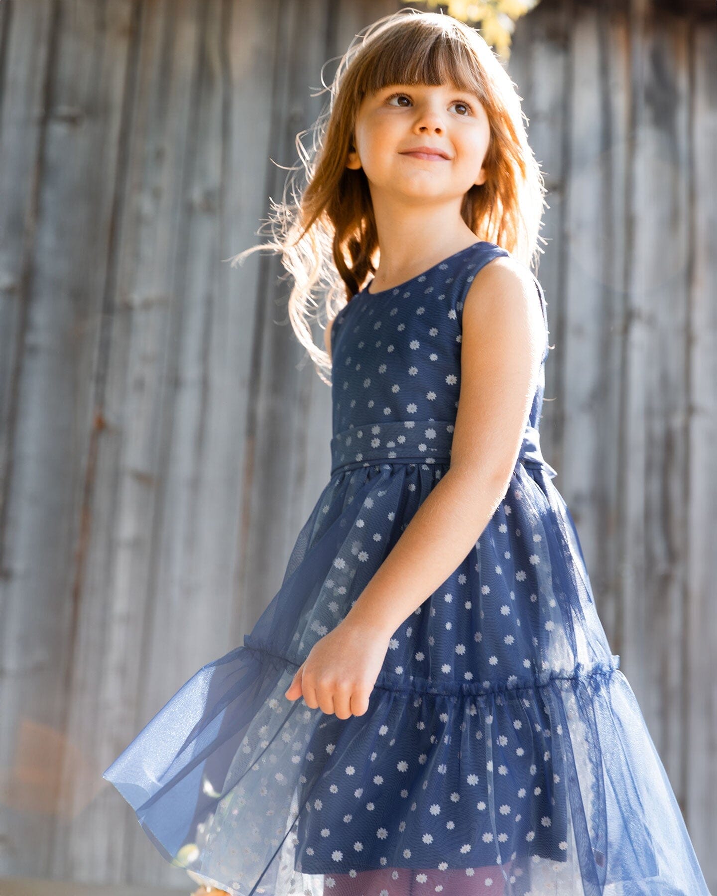 Printed Tiered Dress Blue With Daisy Print