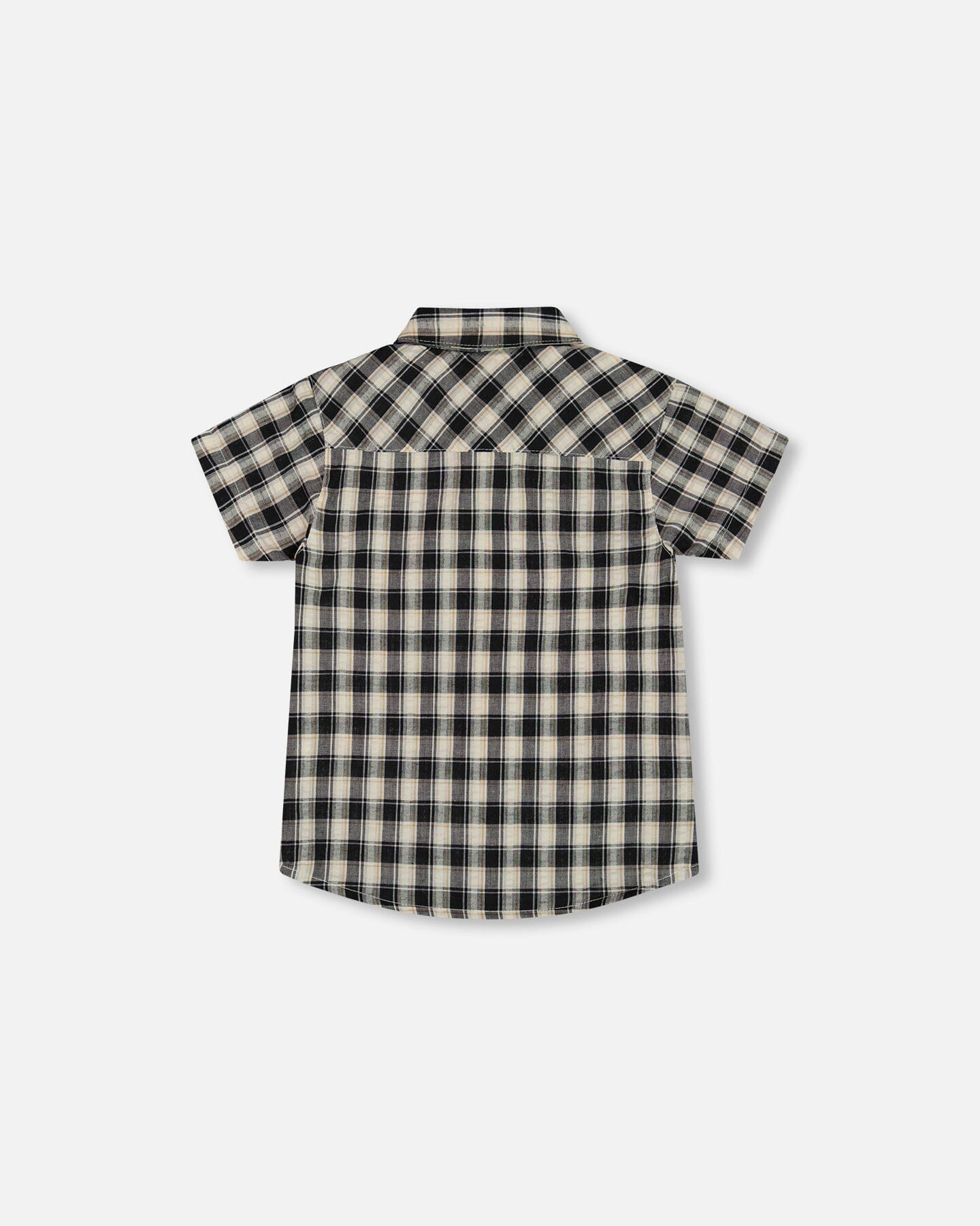 Short Sleeve Button Down Shirt Black And Beige Plaid