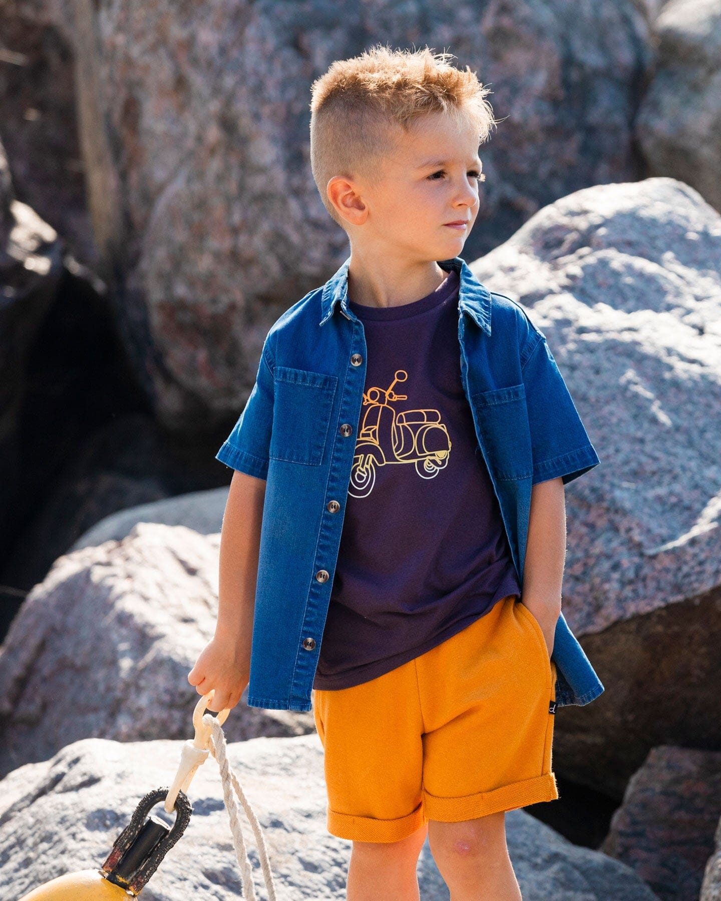 Short Sleeve Button Down Shirt Dark Denim Blue