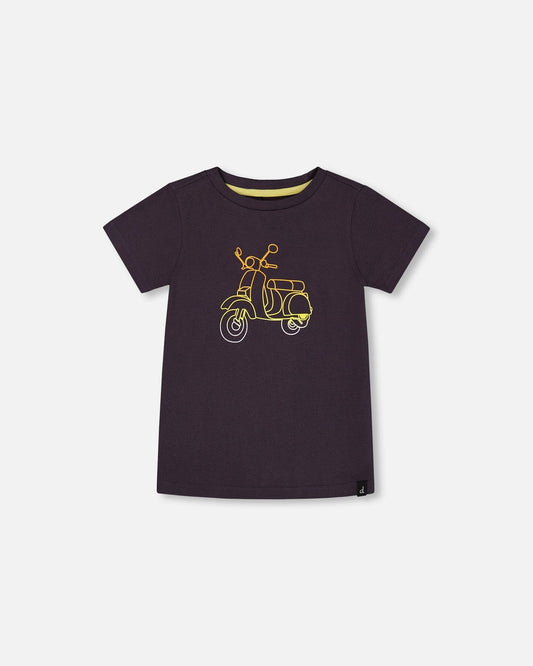 Organic Cotton Tee Dark Gray And Multicolored Vespa