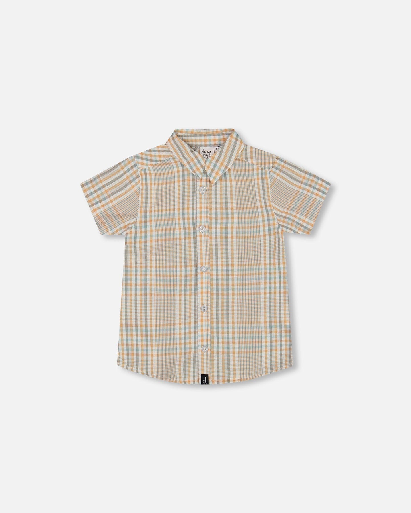 Short Sleeve Button Down Shirt Beige And Sage Plaid