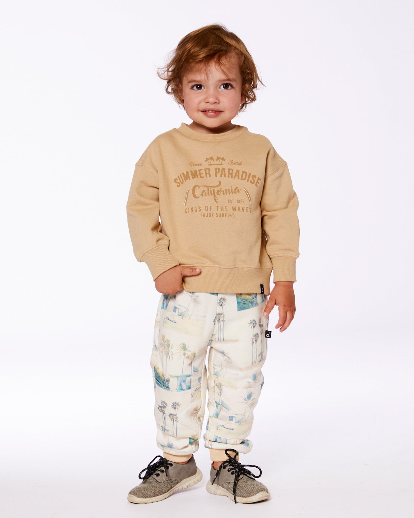 Printed Jogger Sweatpants Beige Palm Tree And Teal