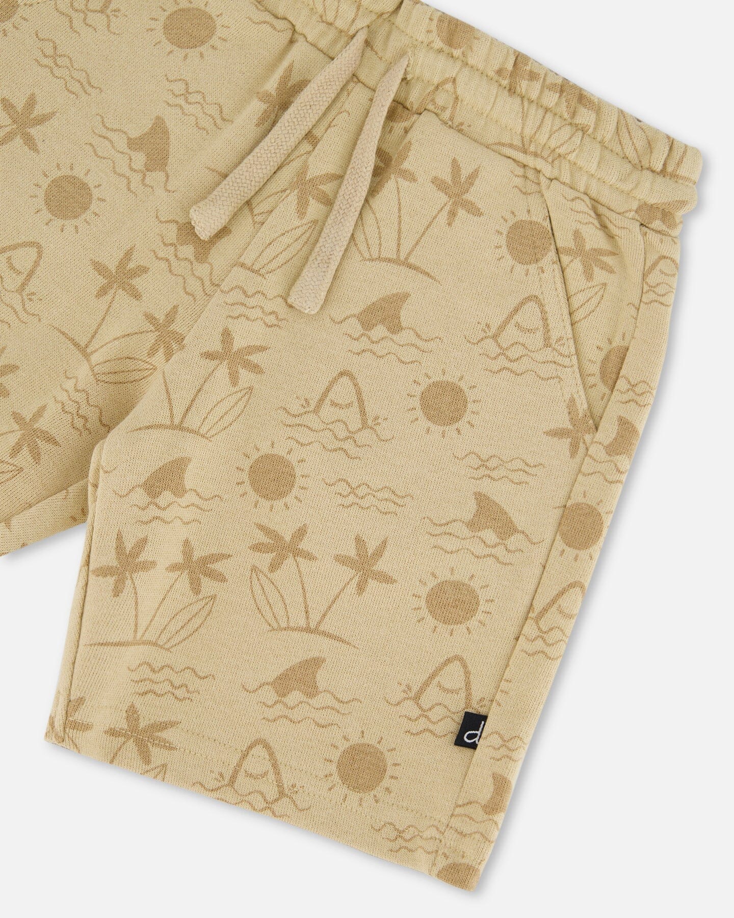 Printed French Terry Short Beige With Palm Trees