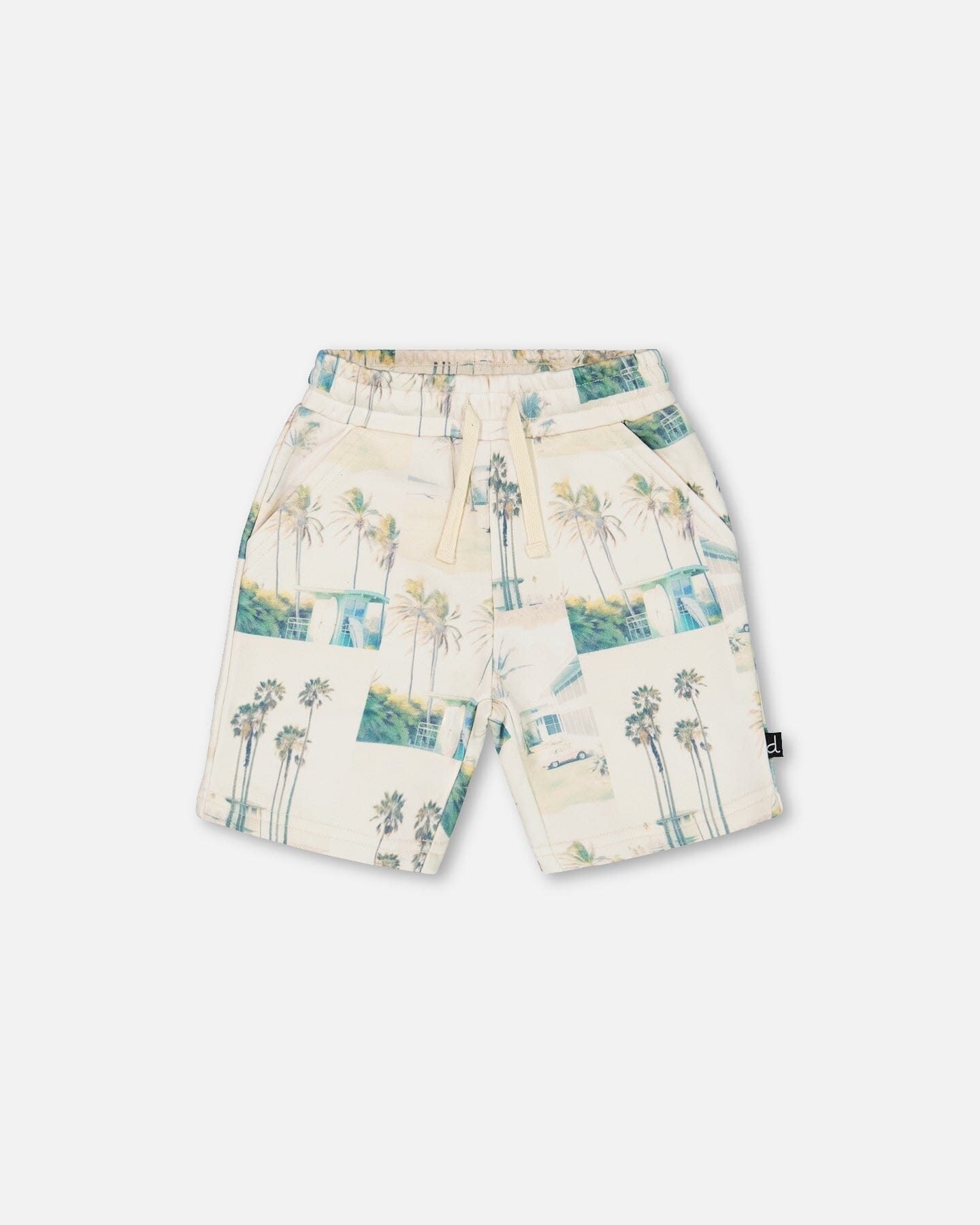 Printed French Terry Short Beige Palm Tree And Teal