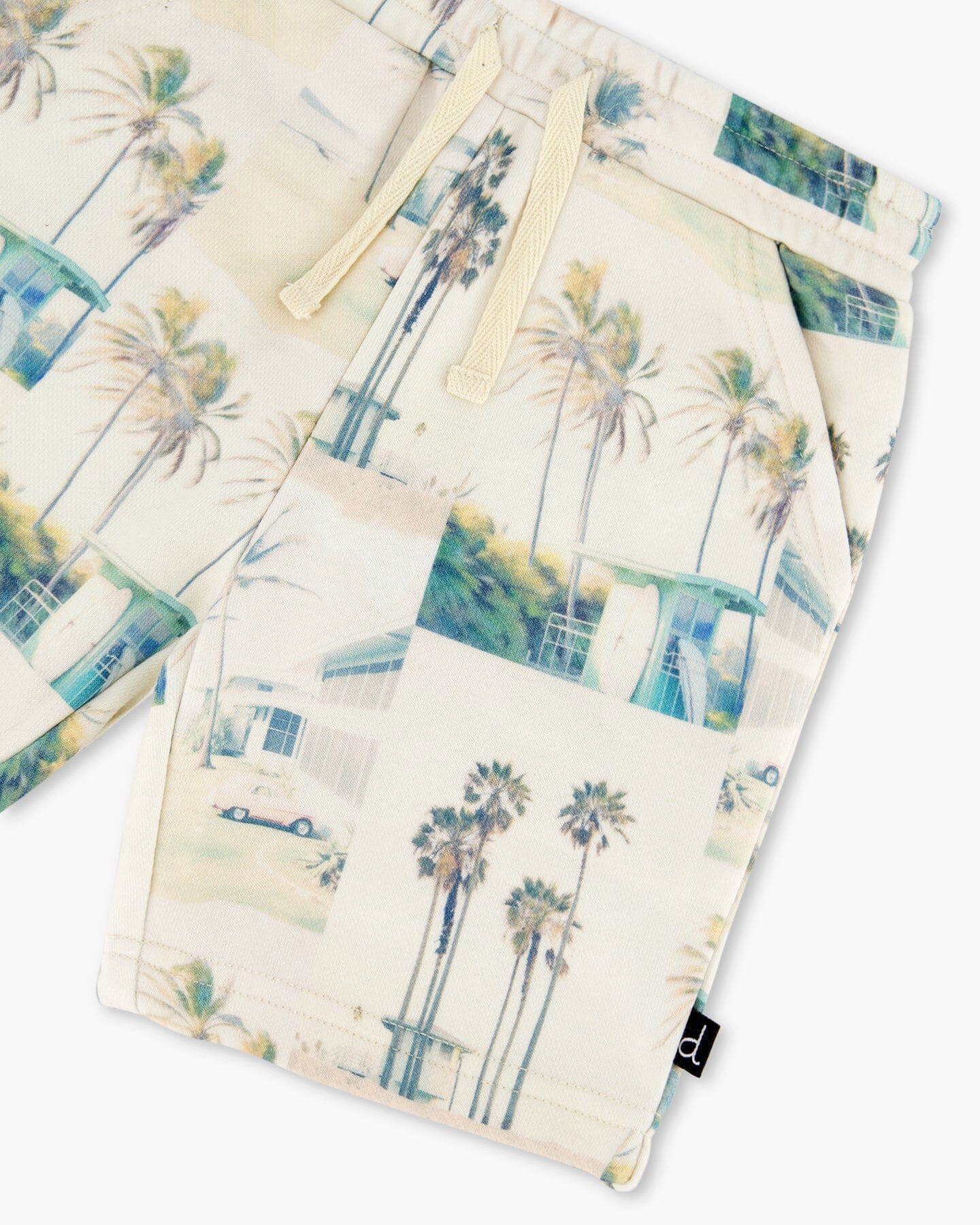 Printed French Terry Short Beige Palm Tree And Teal