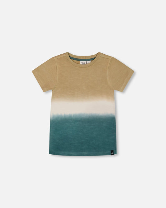 Short Sleeve Tee Gradient Beige And Teal
