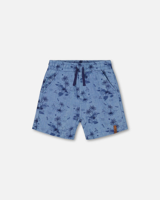 Printed Chambray Short Pale Blue And Navy