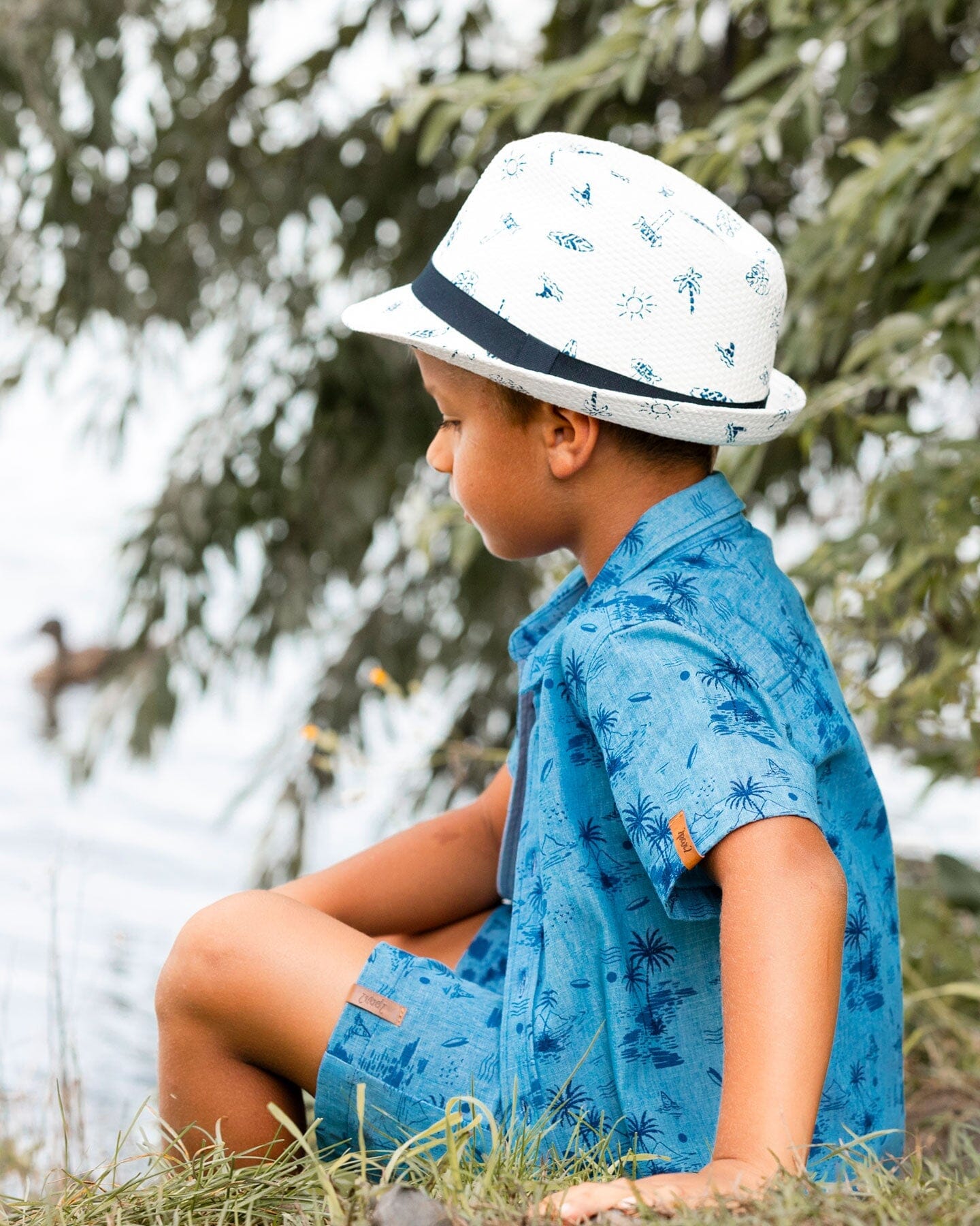 Printed Chambray Short Pale Blue And Navy