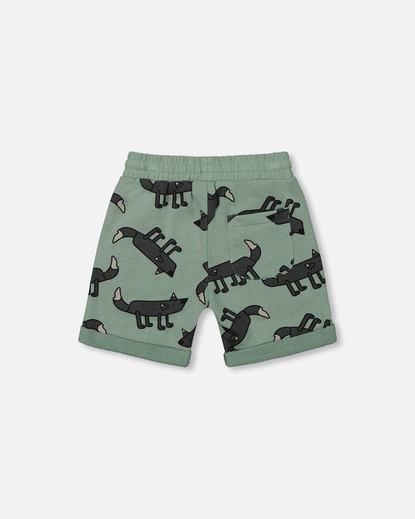 Printed French Terry Short Gray Wolf On Teal Background