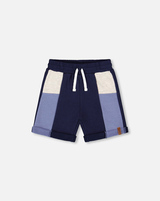 French Terry Color Block Short Blue, Navy And Cream
