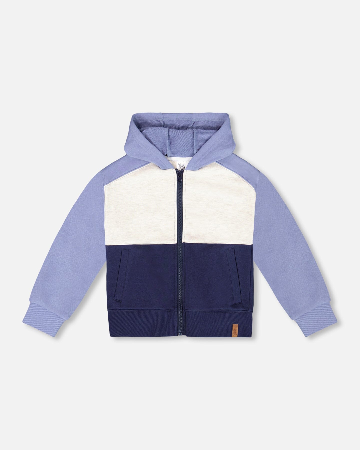 French Terry Color Block Full Zip Hoodie Sweatshirt Blue, Navy And Cream