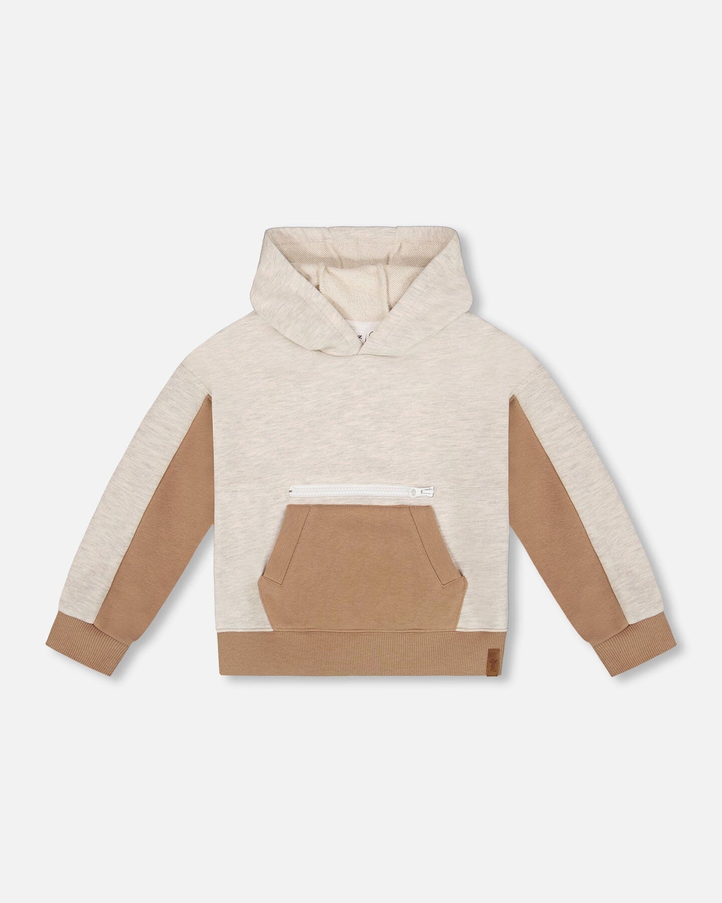 French Terry Color Block Pullover Hoodie Sweatshirt Beige And Off-White