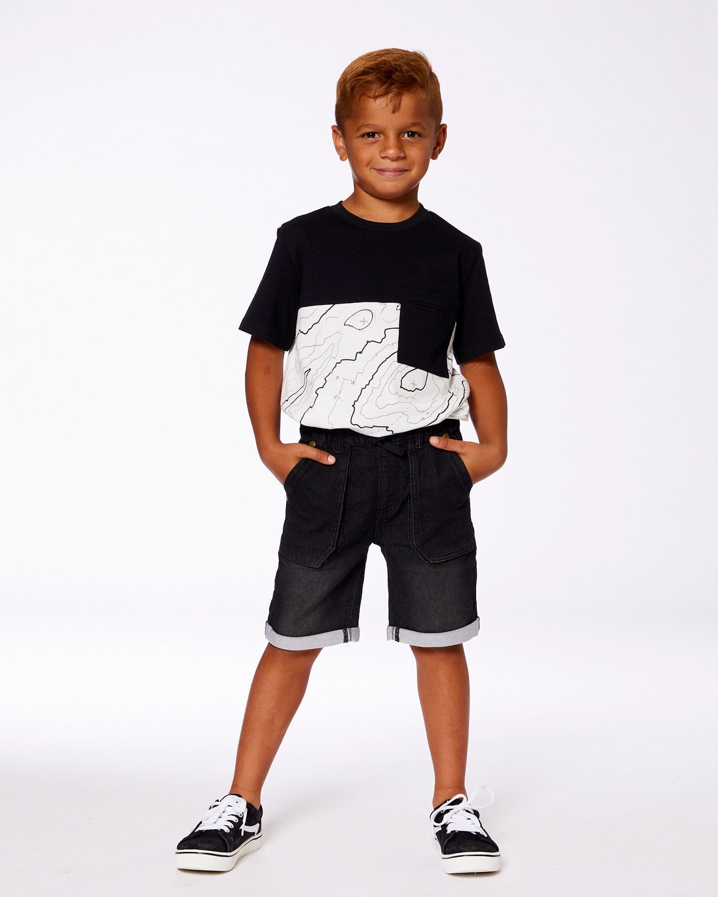 Organic Cotton Colorblock Tee With Pocket Black And Off-White