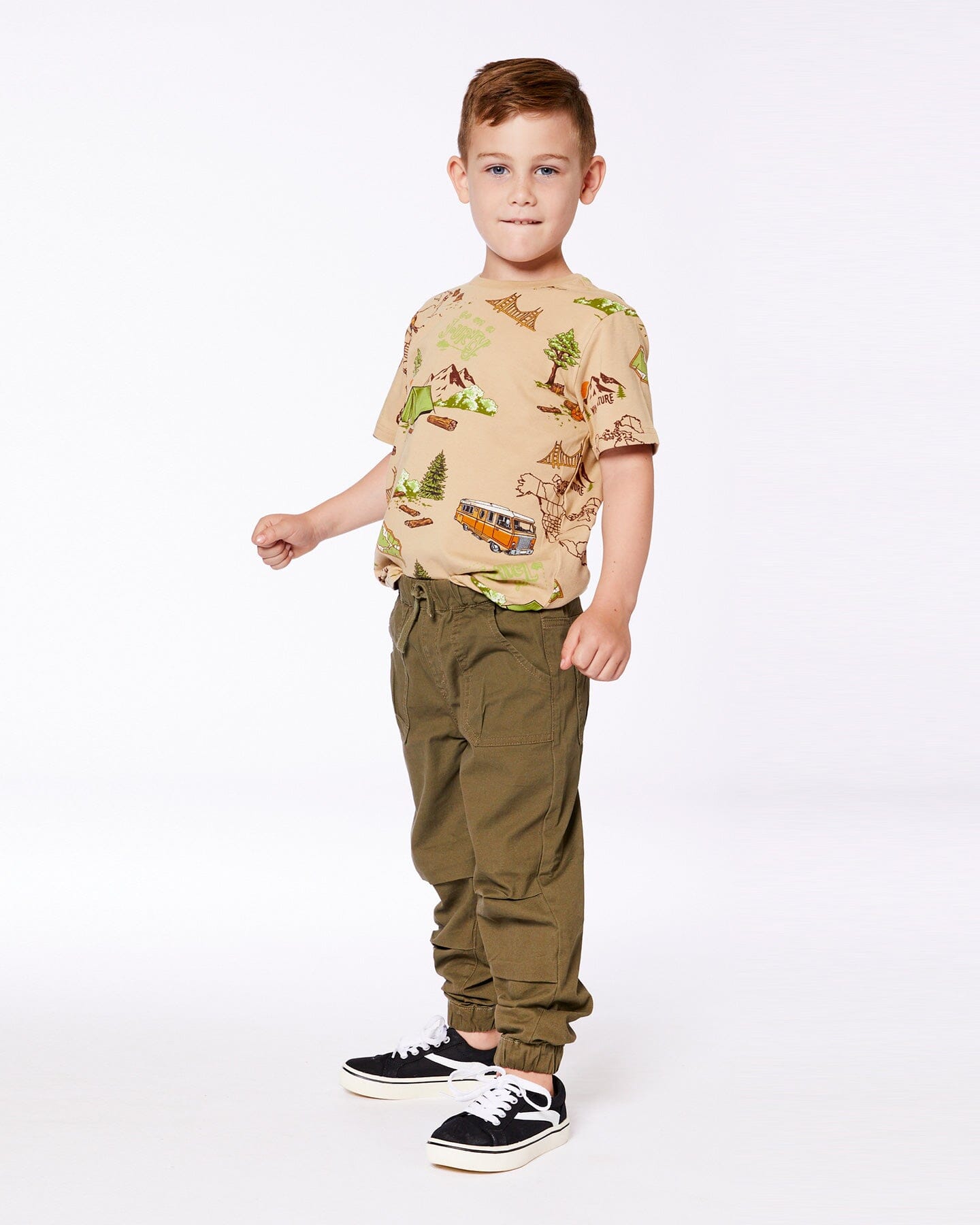 Printed Organic Cotton Tee Camping Beige