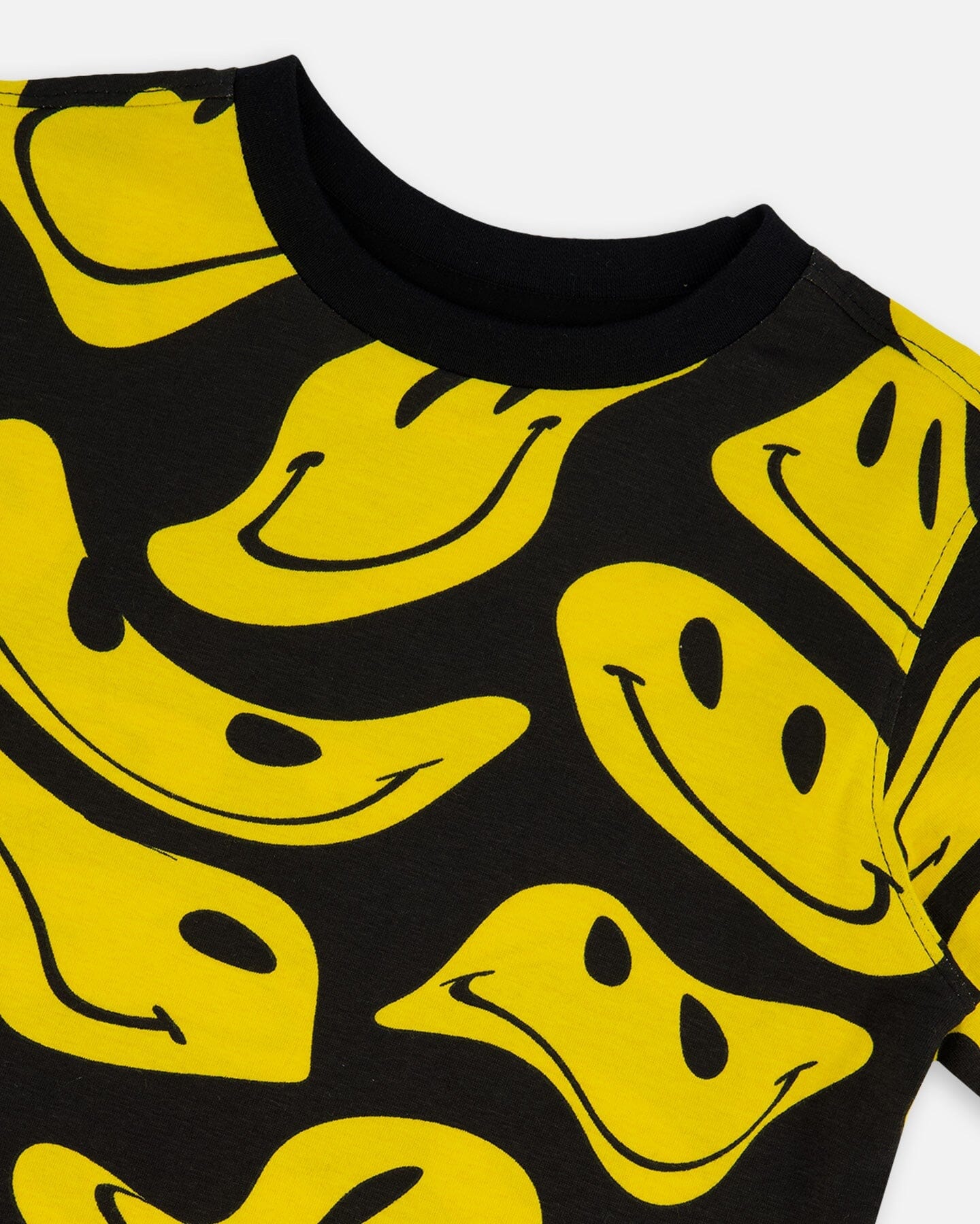 Printed Organic Cotton Tee Black And Yellow Smile