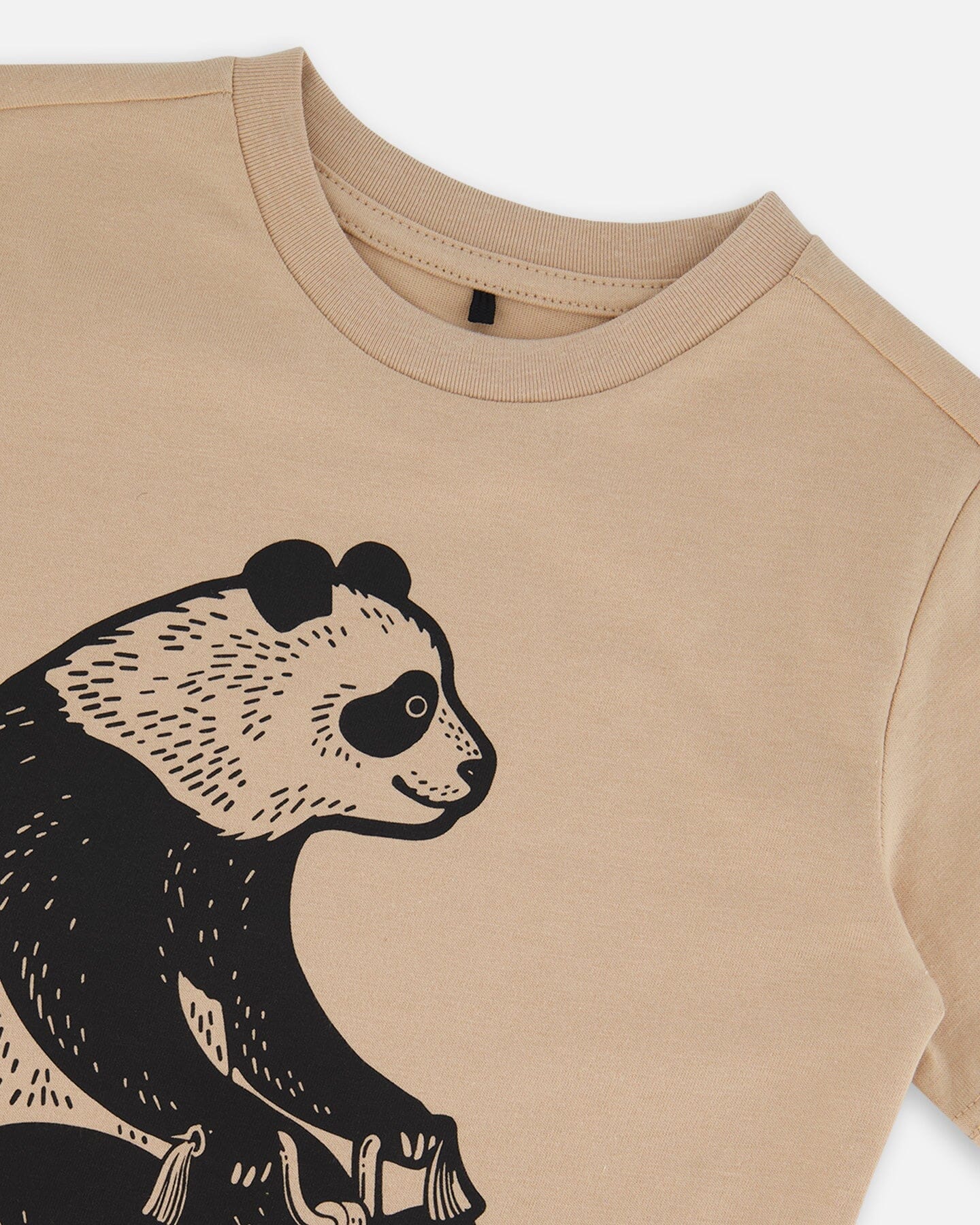 Organic Cotton Graphic Tee Black Panda On Beige Background