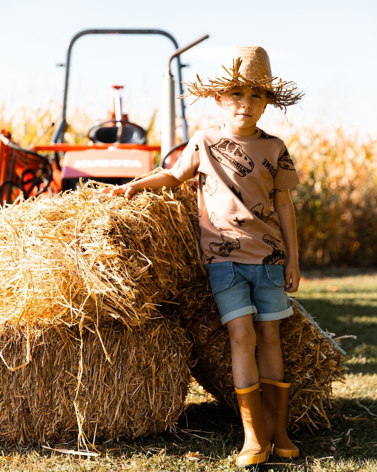 Printed Organic Cotton Tee Beige And Black Dinos