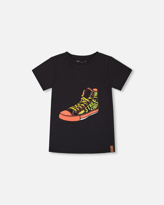 Organic Cotton Graphic Tee Black And Red Shoe