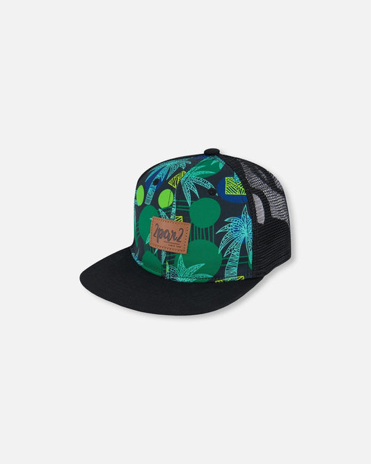 Printed Cap Green Jungle On Black