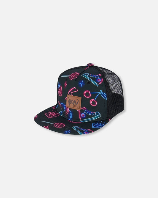 Printed Cap Black And Blue And Pink Items
