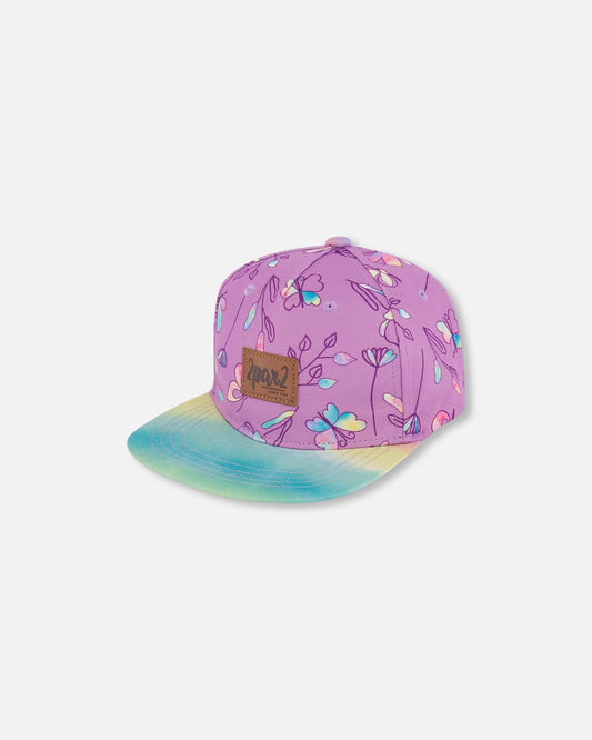 Printed Cap Old Mauve And Multicolored Butterflies