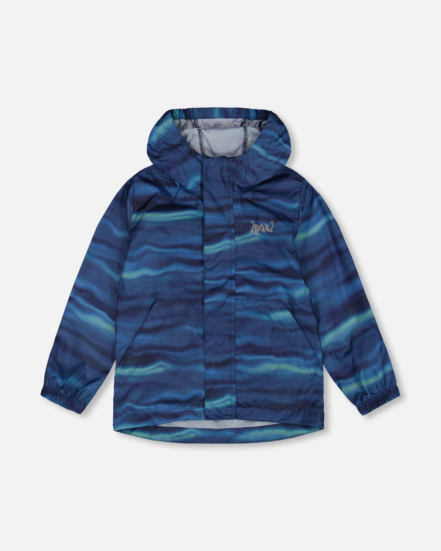 Printed Packable Windbreaker Blue Wave And Black
