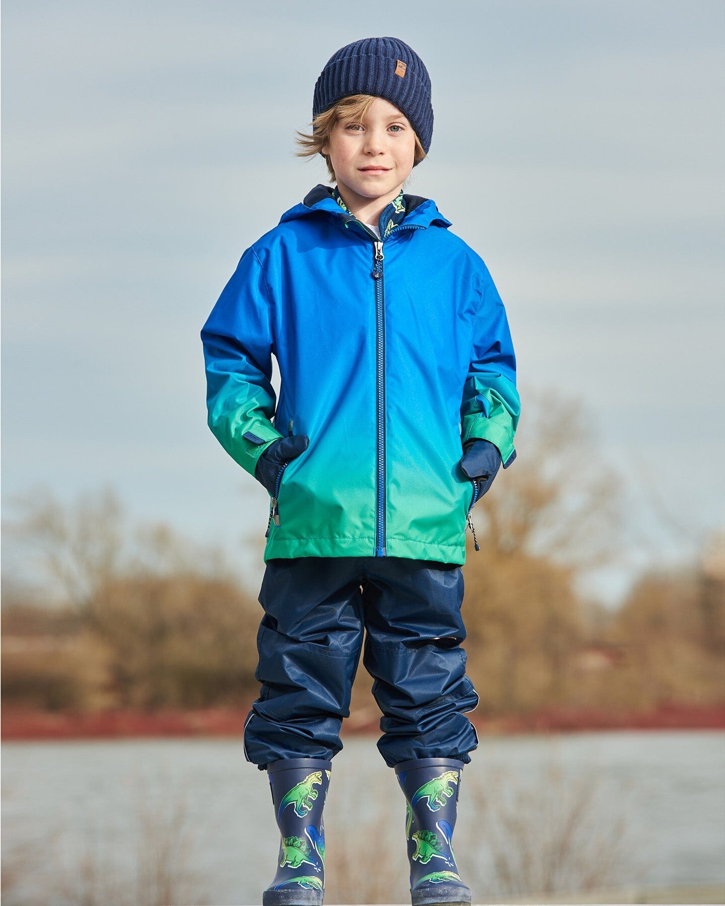 3-In-1 Mid-Season Outerwear Set Royal Blue And Green Gradient