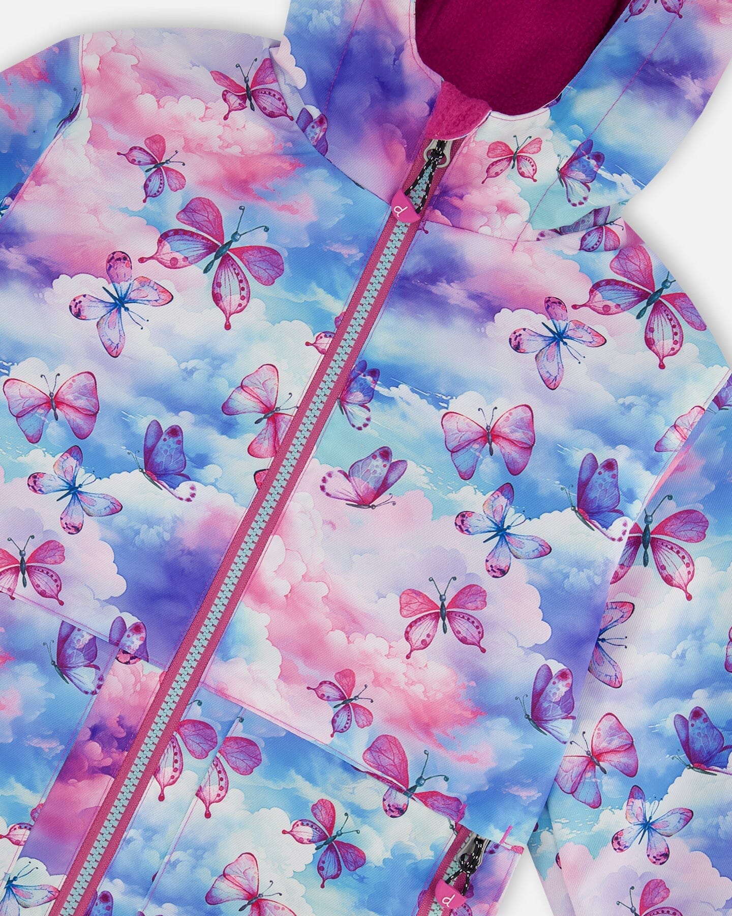 Printed Jacket Two-Piece Mid-Season Outerwear Set Butterflies On Multicolored And Vibrant Pink Background