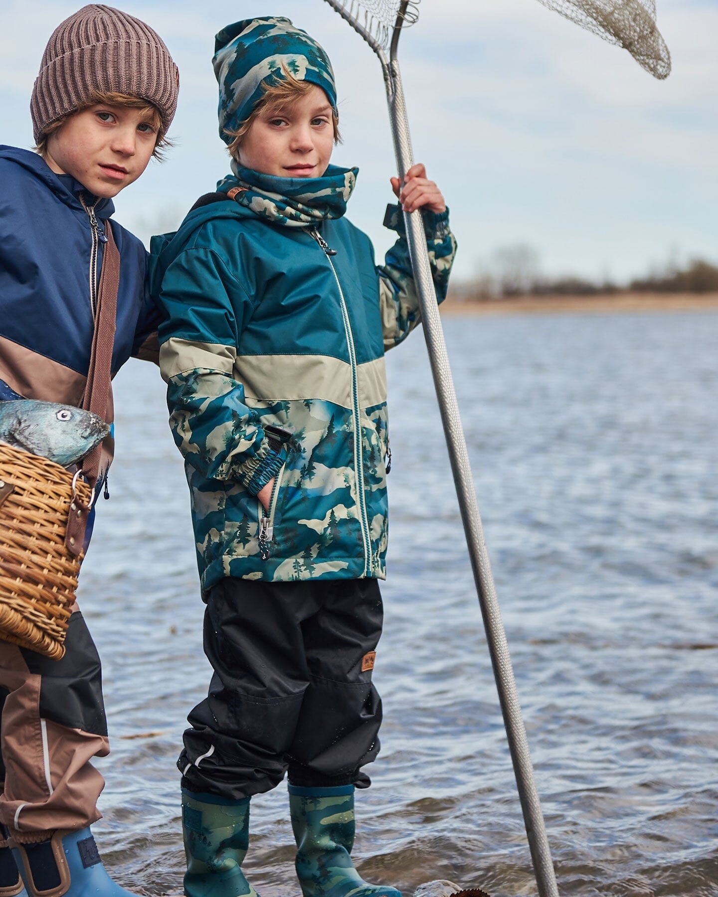 Colorblock Printed Two-Piece Mid-Season Outerwear Set Forest Green With Black Pines