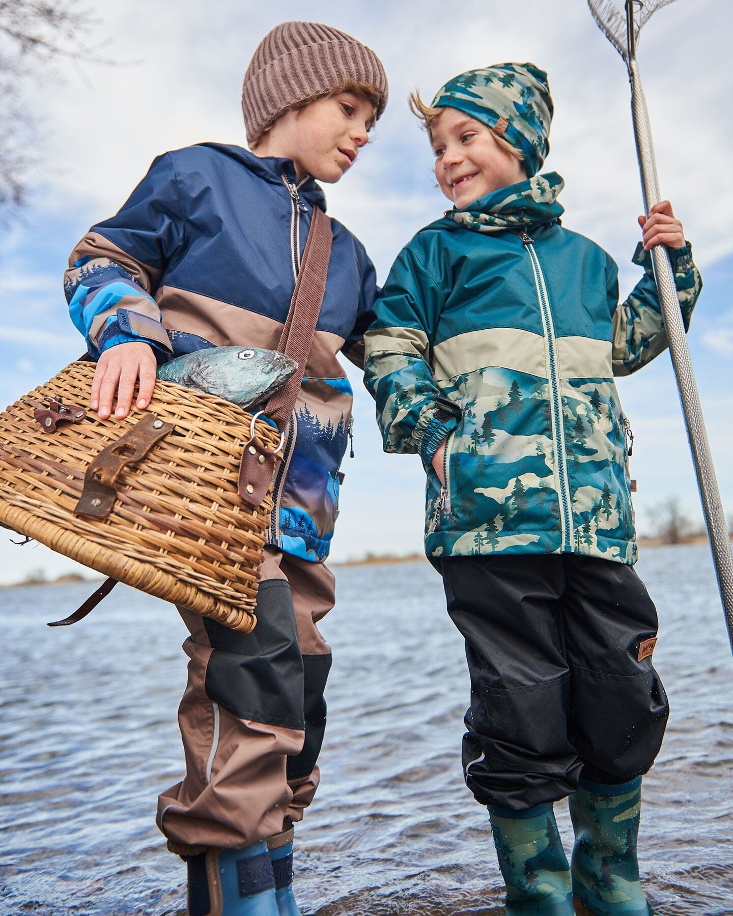 Colorblock Printed Two-Piece Mid-Season Outerwear Set Forest Green With Black Pines