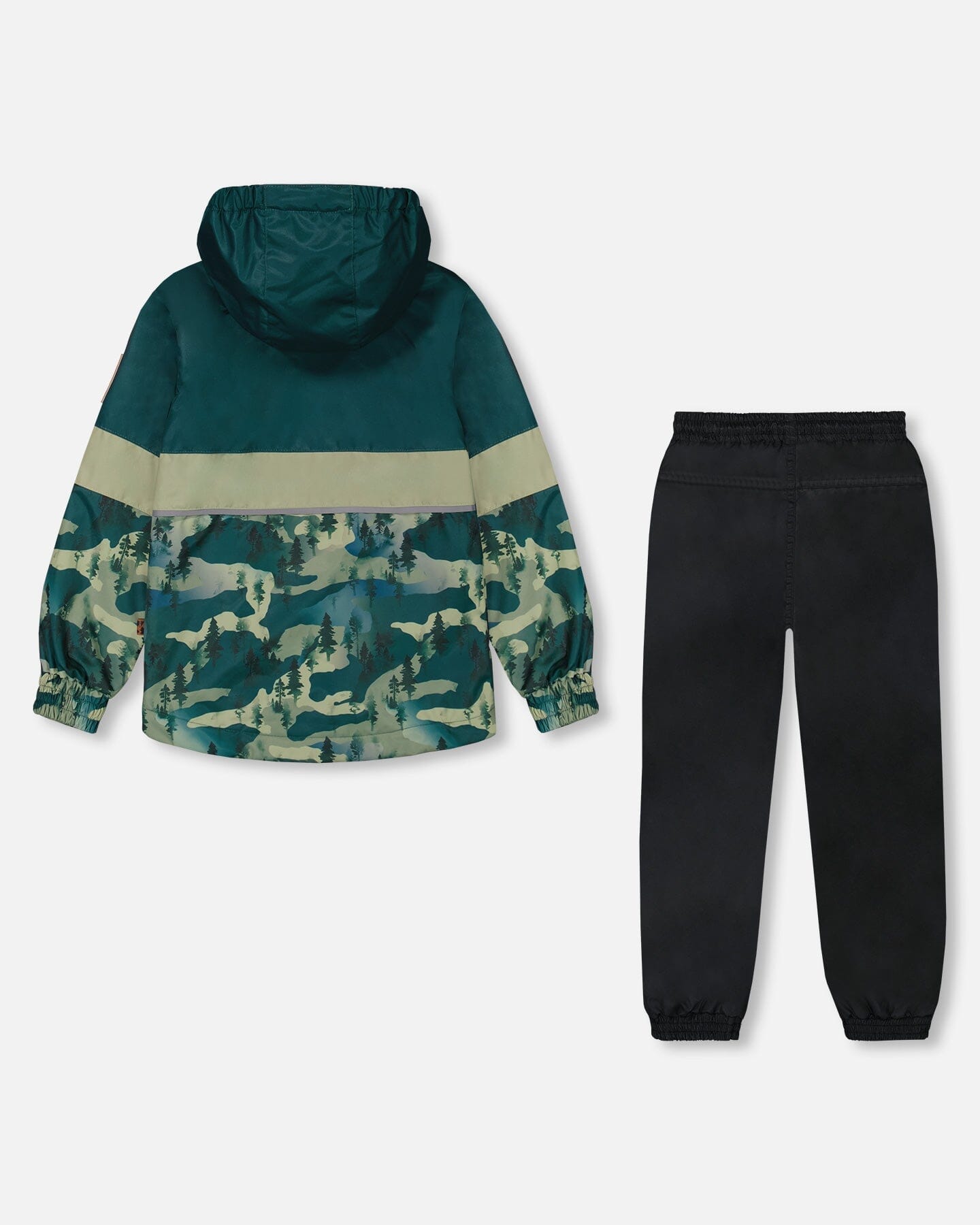 Colorblock Printed Two-Piece Mid-Season Outerwear Set Forest Green With Black Pines