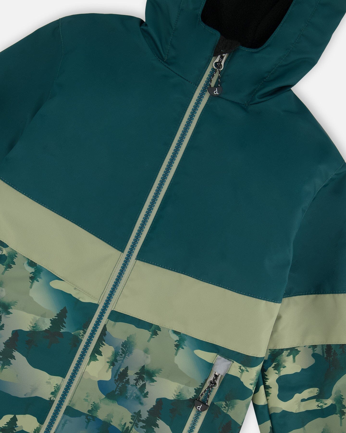 Colorblock Printed Two-Piece Mid-Season Outerwear Set Forest Green With Black Pines