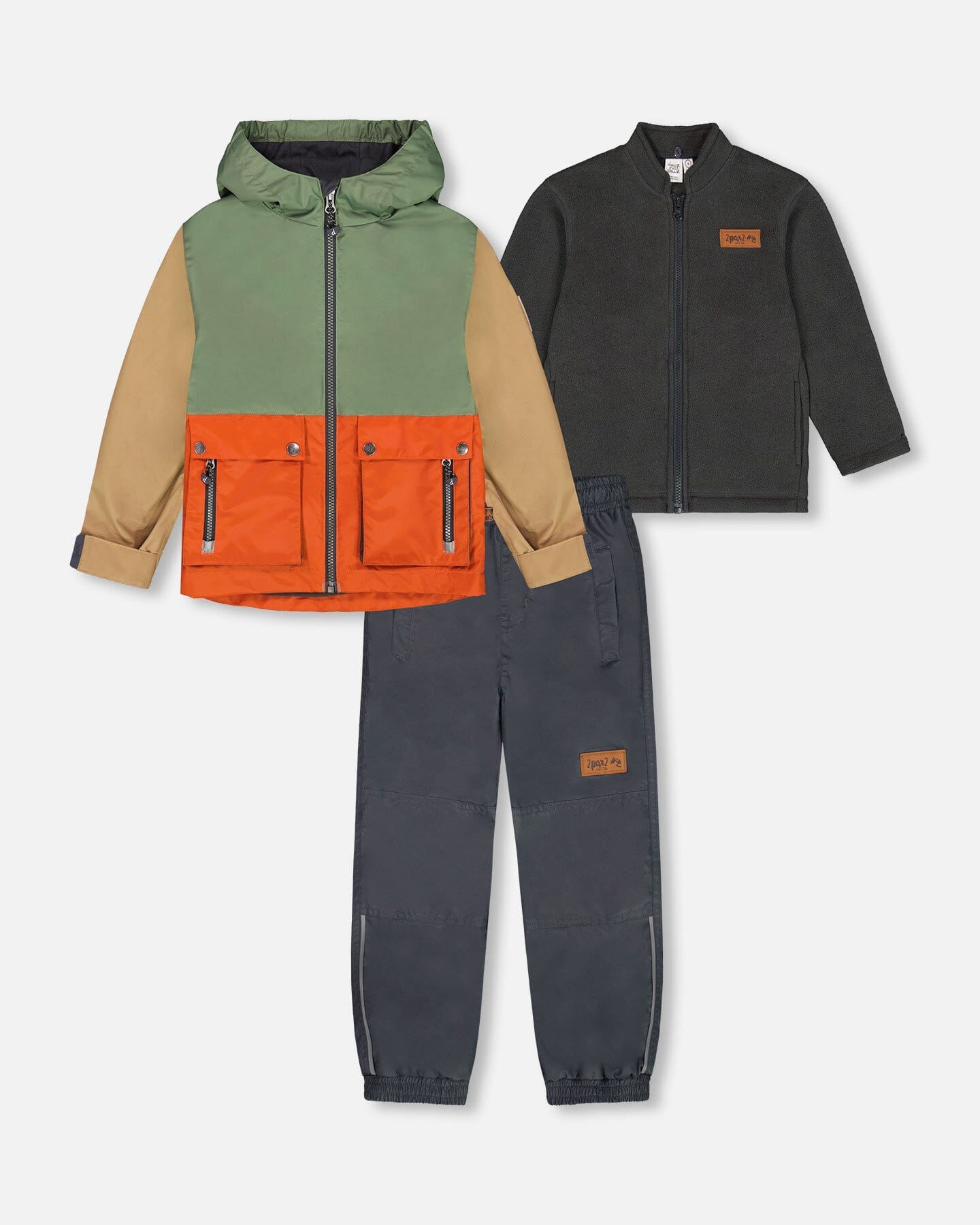3-In-1 Mid-Season Outerwear Set Gray, Beige, Orange, And Sage