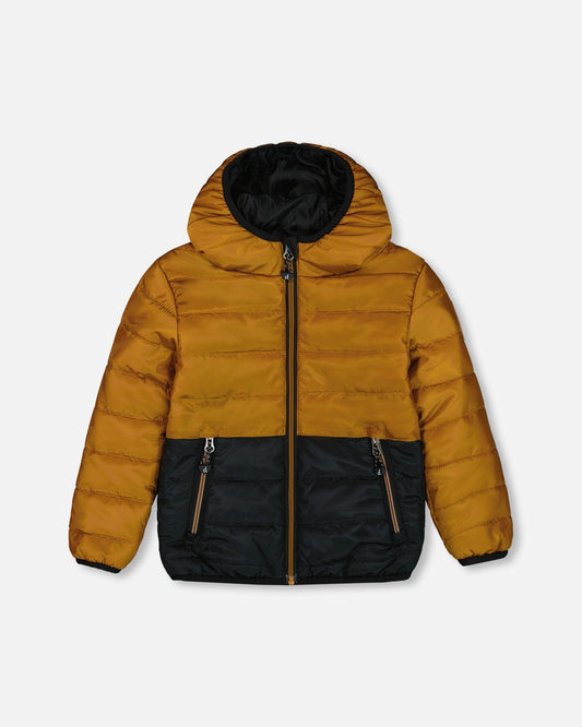 Colorblock Quilted Mid-Season Jacket Brown And Black