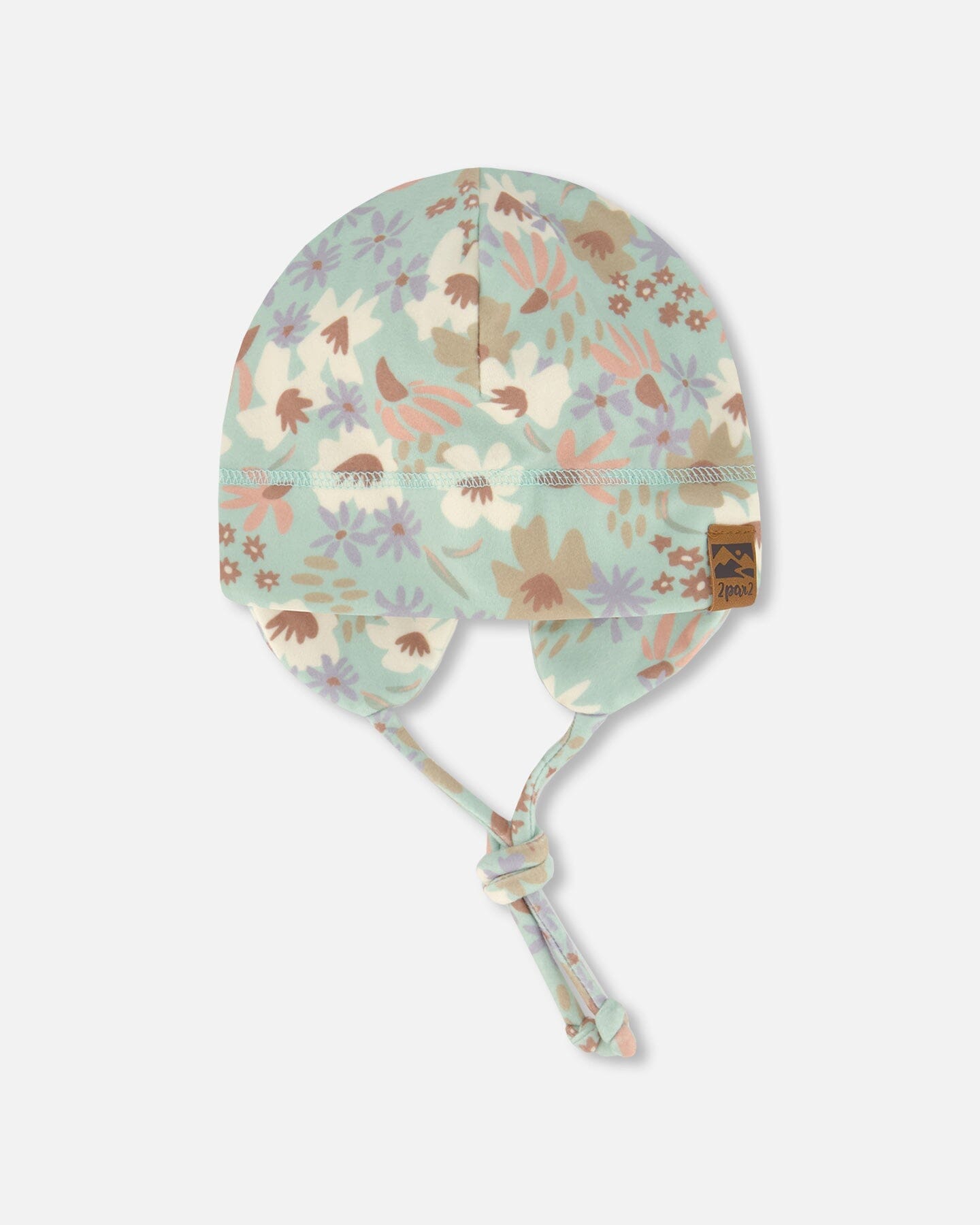 Baby Printed Mid-Season One-Piece Outerwear With Hat Small White Flowers On Turquoise And Lilac