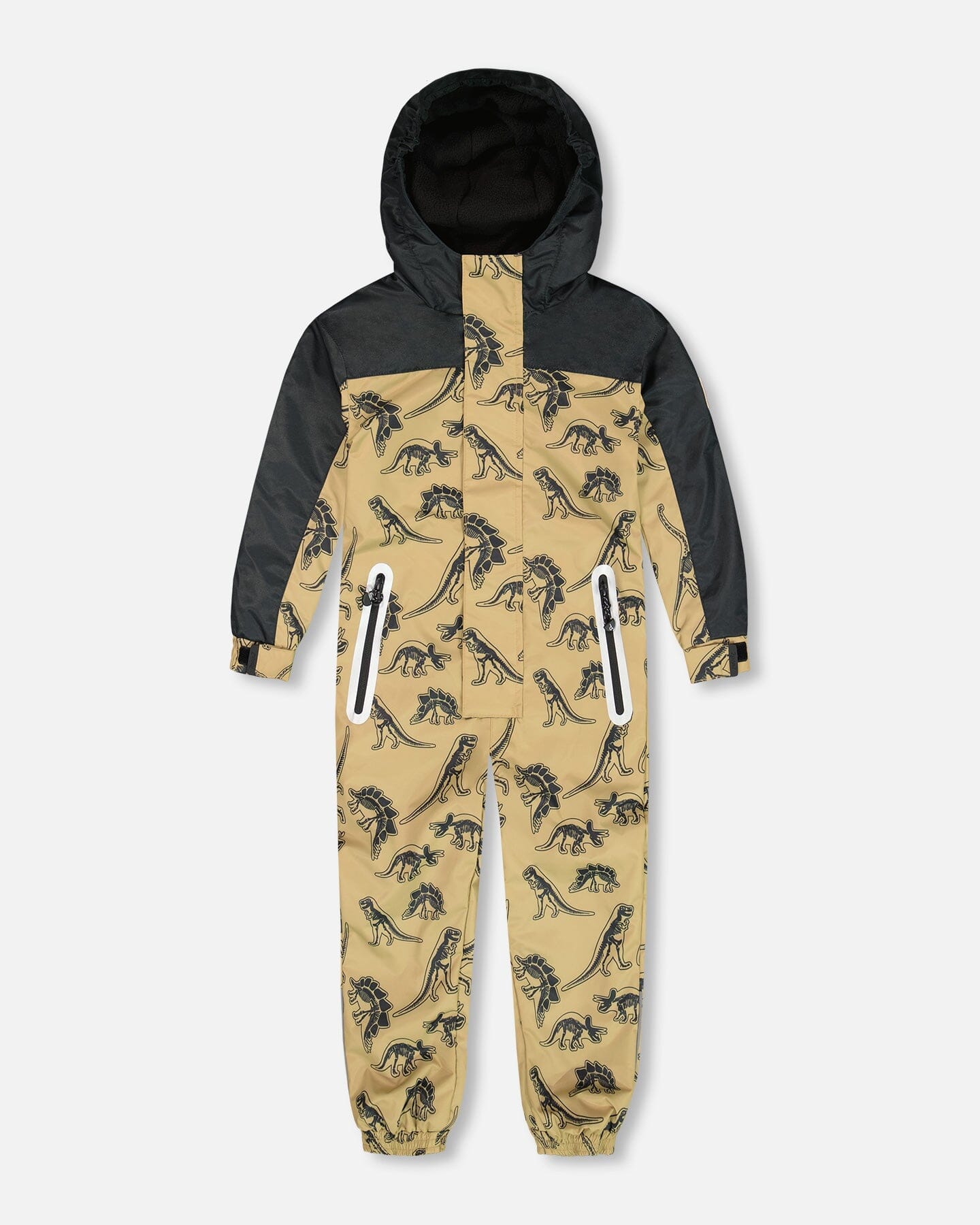 Printed Mid-Season One-Piece Outerwear Black Dinosaur On Beige Background