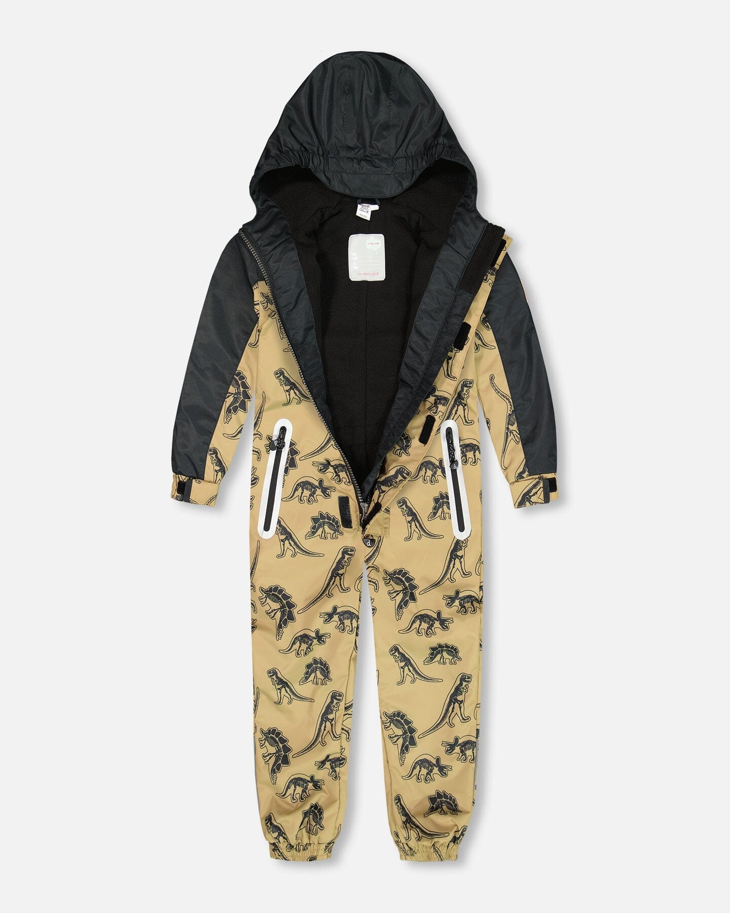 Printed Mid-Season One-Piece Outerwear Black Dinosaur On Beige Background