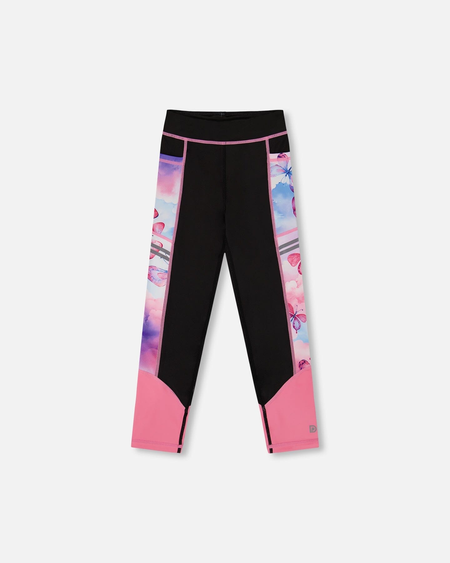Colorblock Athletic Leggings Black And Multicolored Butterflies