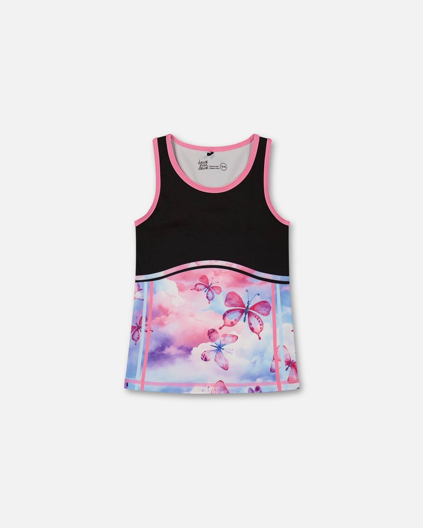 Colorblock Athletic Tank Top Black With Butterflies Printed