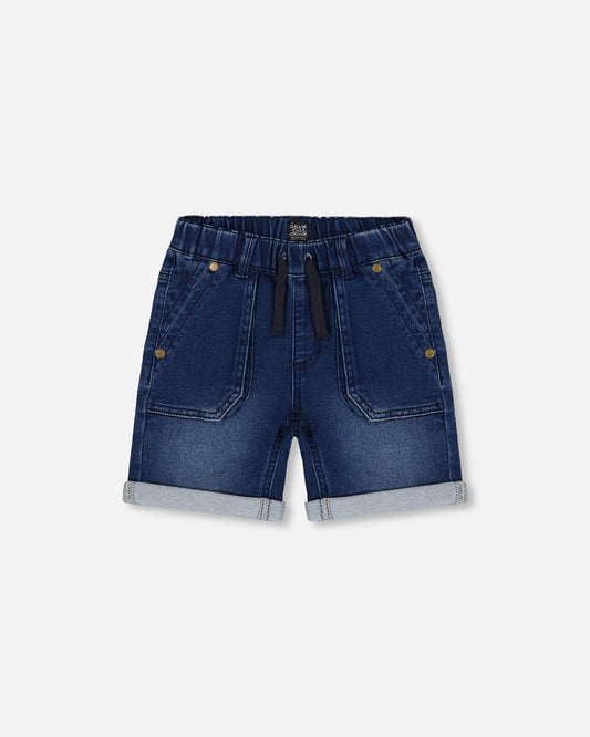 French Terry Denim Short Dark Denim Blue